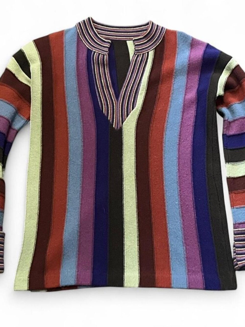 Super cool 70s or 90s Multicoloured rainbow striped sweater tunic unique design